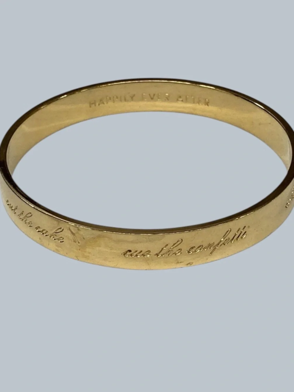 kate spade Gold Tone Engraved Bangle Bracelet “happily ever after” Bride 2466